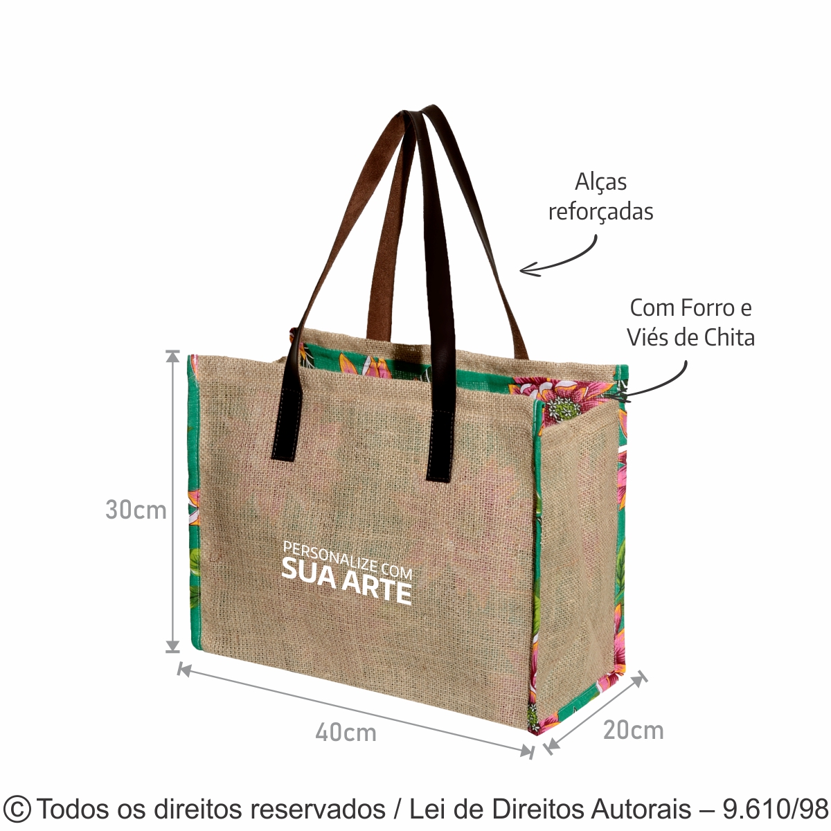 ECOBAG DE JUTA COM FORRO 40X30X20CM 22J