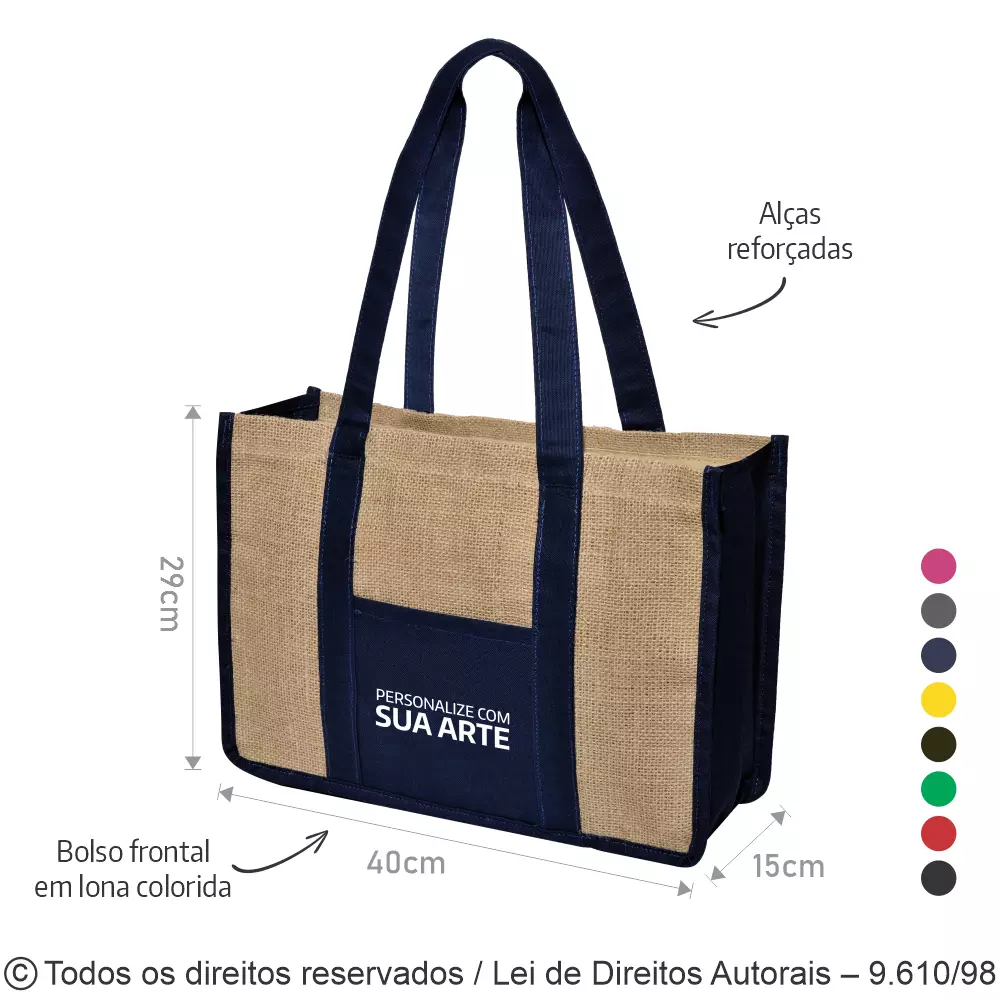 BOLSA DE JUTA F-9 COM LONA COLORIDA 40X29X15CM 316J