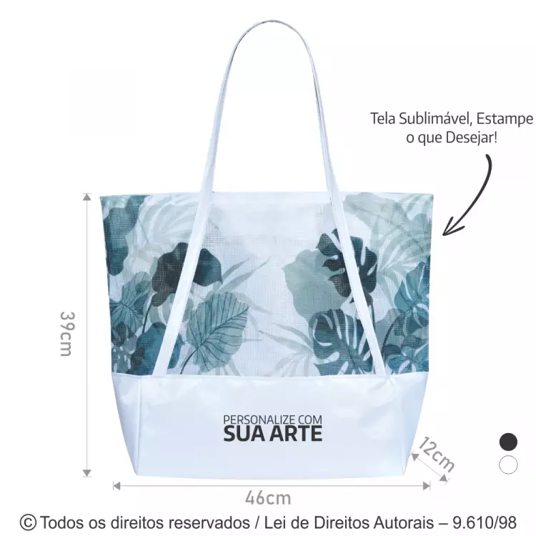 BOLSA DE PRAIA  NYLON PLASTIFICADO E TELA 46X 39 X12CM 274N