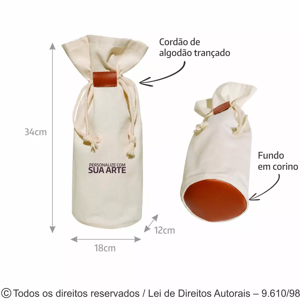EMBALAGEM PORTA GARRAFAS DE LONA 240G 18X34X12CM NATURAL 423L