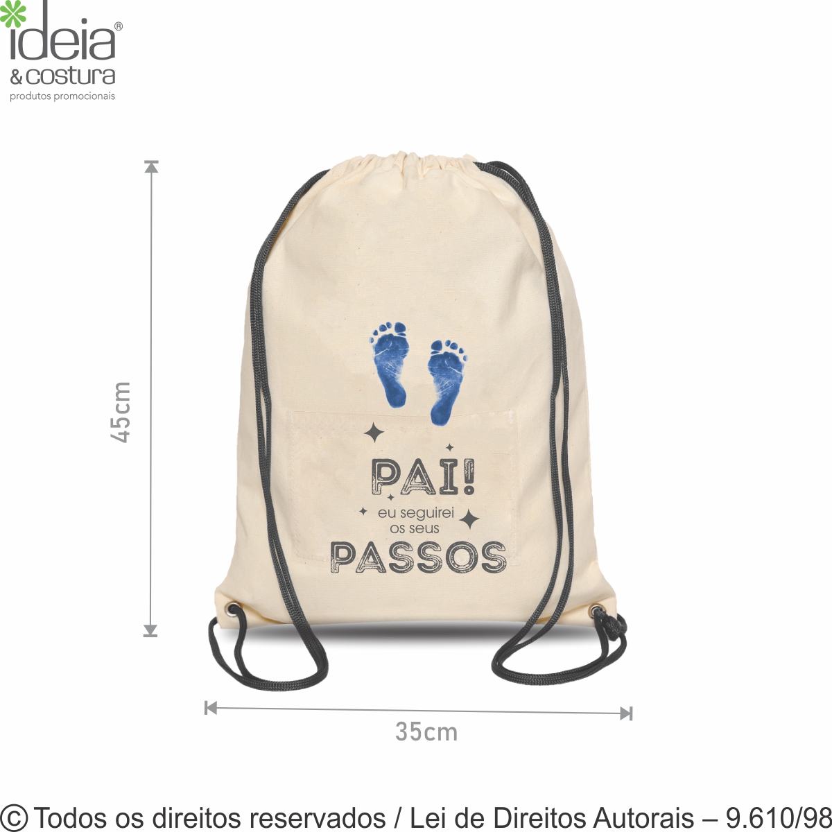 MOCHILA DE LONA 240G 35X45CM NATURAL COM AZUL MARINHO M2