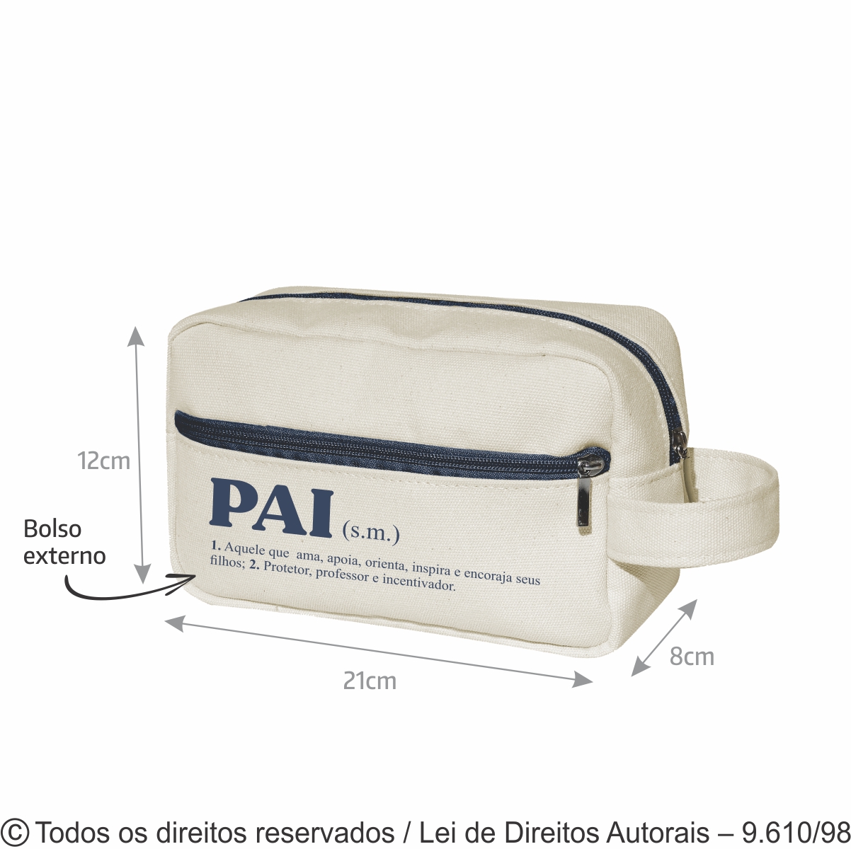NECESSAIRE DE LONA 410G 21X12X8CM NATURAL COM CINZA ESCURO N92LP