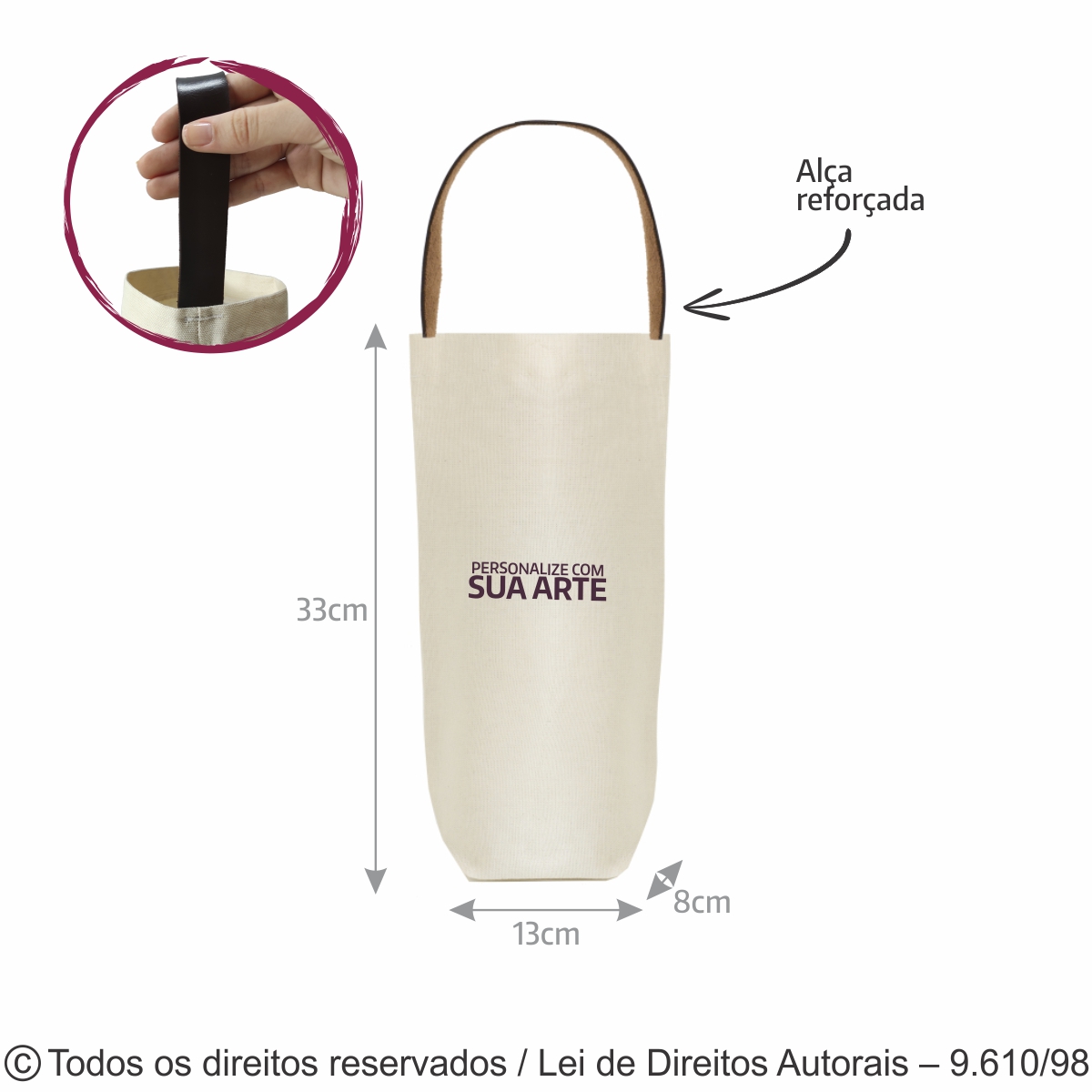 PORTA GARRAFA DE LONA NATURAL CRU 13X33X8CM 402L