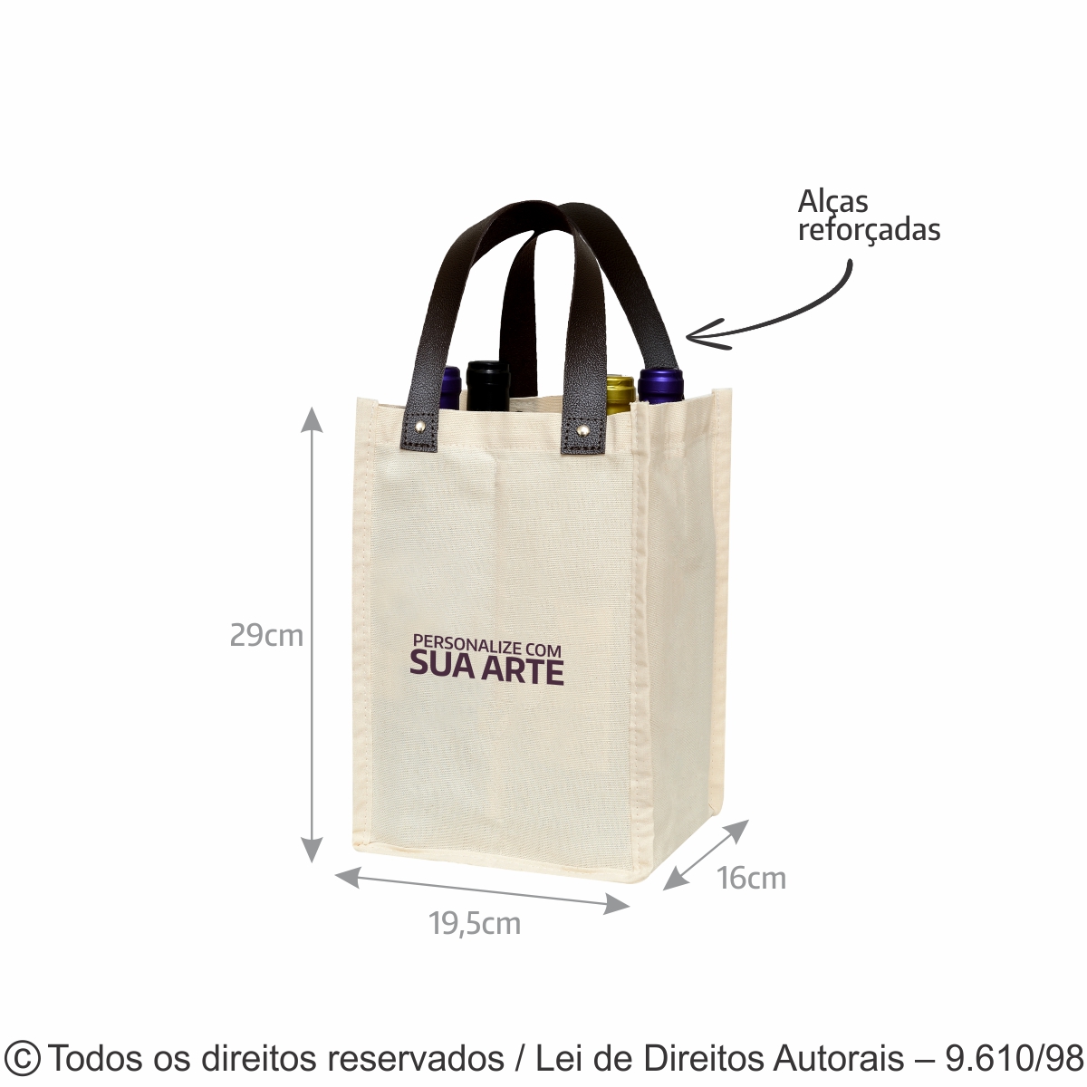PORTA GARRAFA PARA 4 GARRAFAS LONA NATURAL 240G 19X29X18CM 440L
