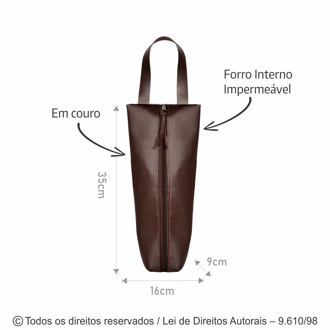 PORTA VINHO TERMICO EM COURO 16X35X9CM PARA 1 GARRAFA 412KR