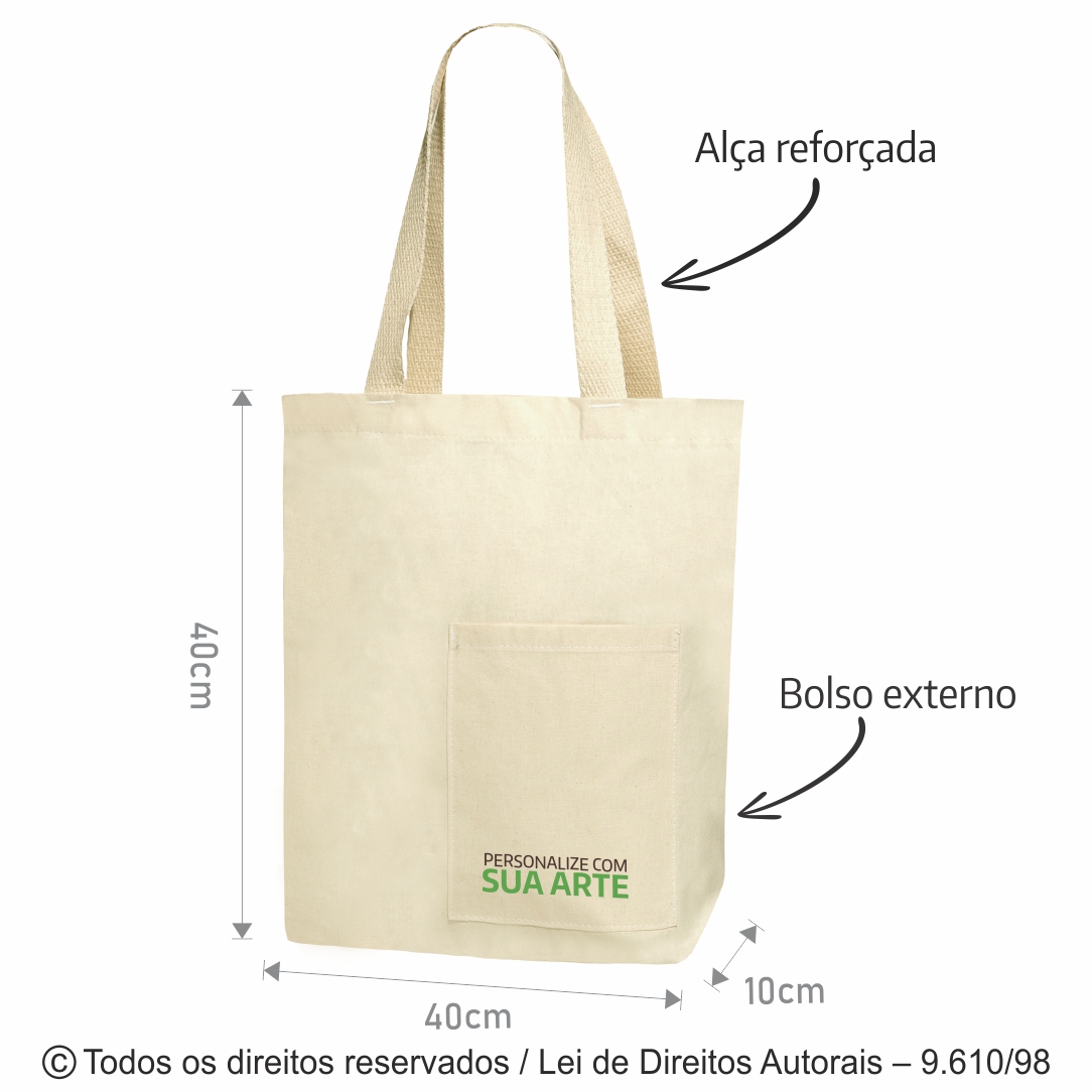 ECOBAG DE ALGODAO 160G COM BOLSOc40X40X10CM NATURAL 25A