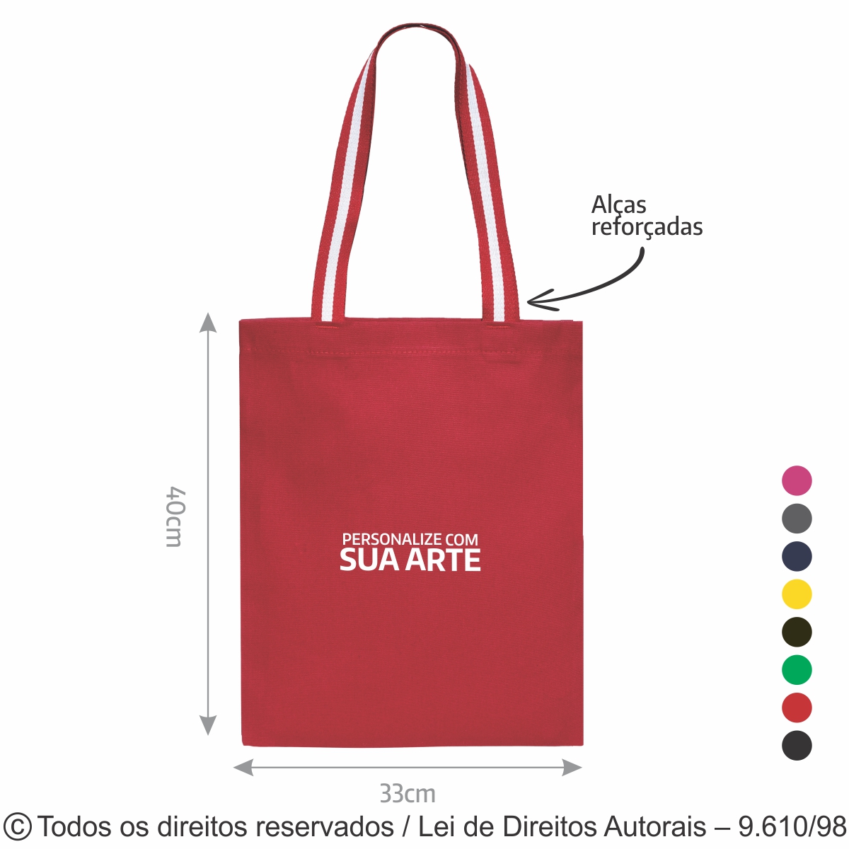 ECOBAG DE LONA COLORIDA 33X40CM VERMELHO 061LC
