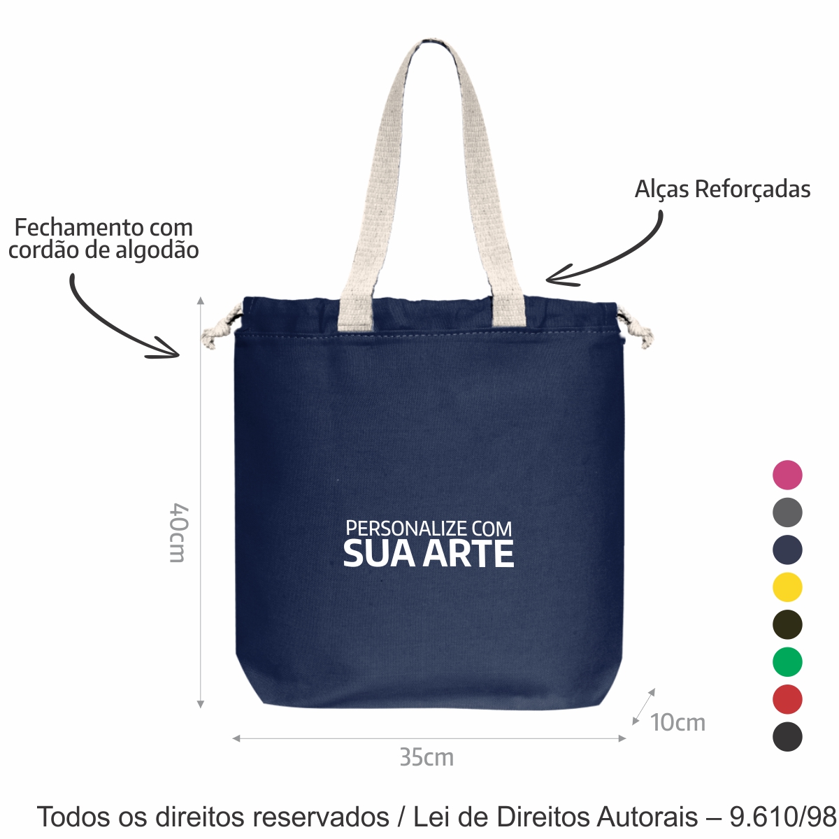 ECOBAG DE LONA COLORIDA 35X40X10CM AZUL MARINHO 277LC